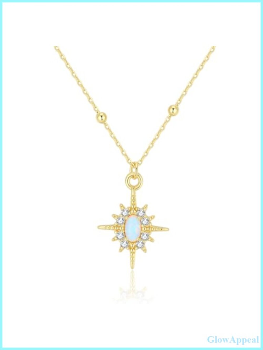 Sterling Silver Opal Compass Necklace 18K Gold Plated S925 Satellite Beaded